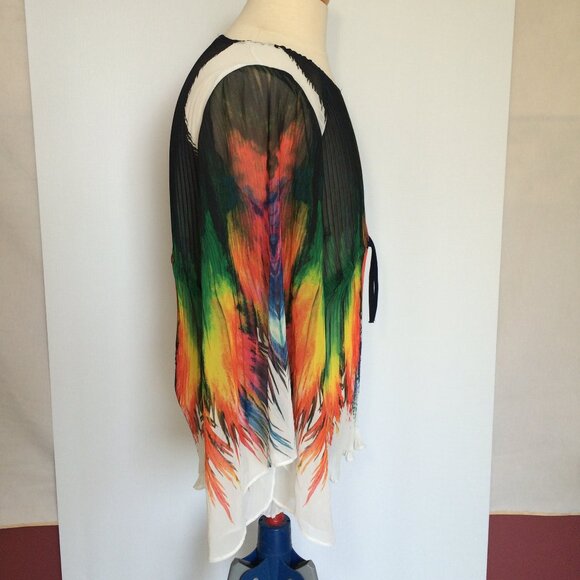 Dolcezza Womens Pleated Top Large Multicolor Pattern Drawstring Long Sleeve - Picture 4 of 8